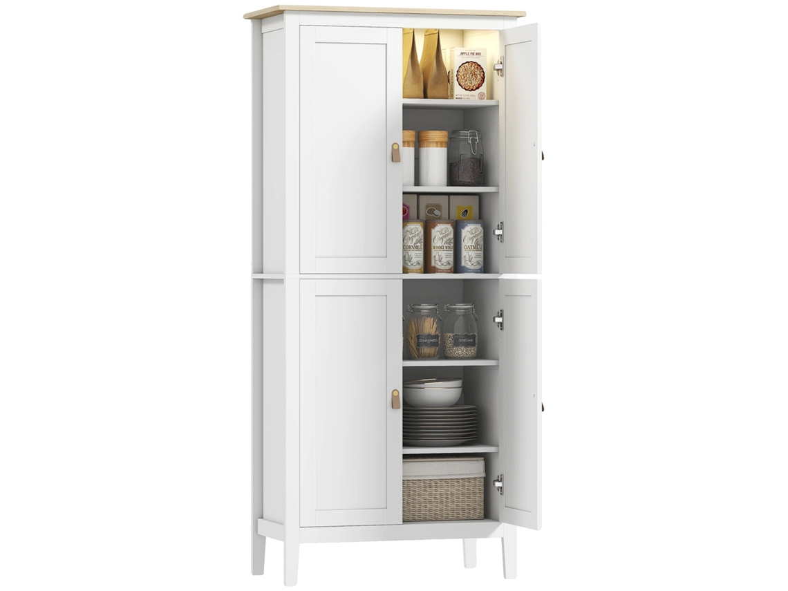 Armário De Cozinha, Iluminação Led, Prateleiras Ajustáveis, Branco