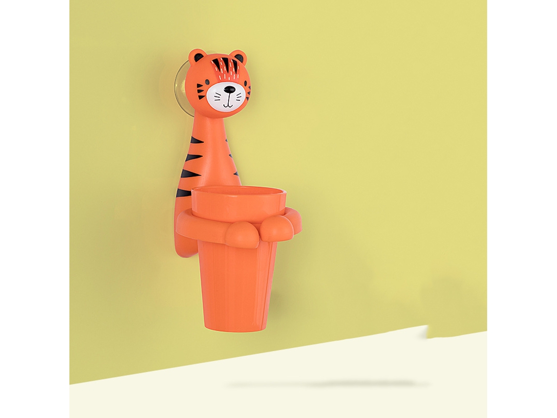 Suporte AQUAFORGE de Parede para Escova Dentes Infantil, Copo Dentes, Tigre