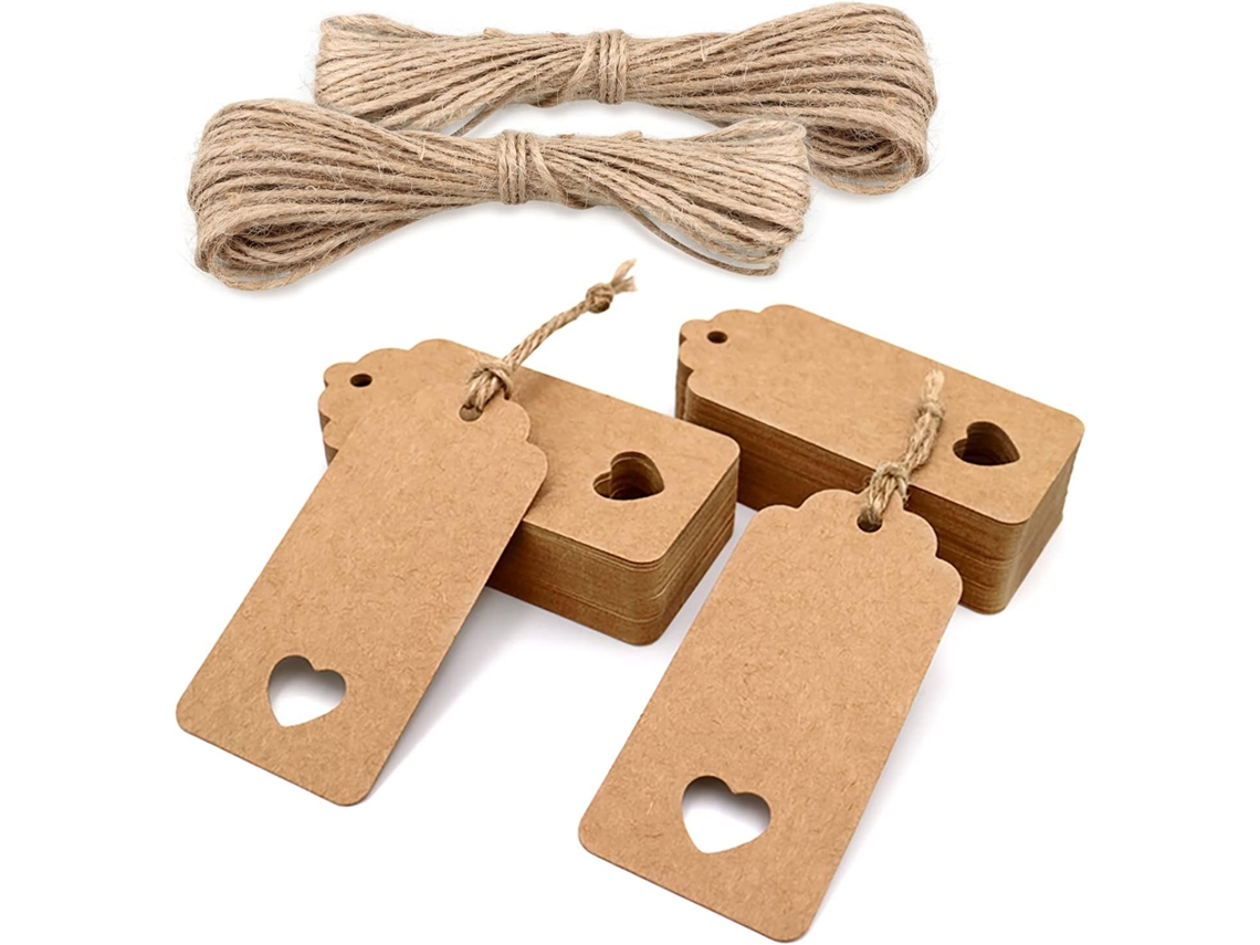 Cartões de Presente em Papel Kraft, 9, 5 X 4,5 Cm, 100 Unidades com Cordão de Juta, para Casamentos BRILVIBERA