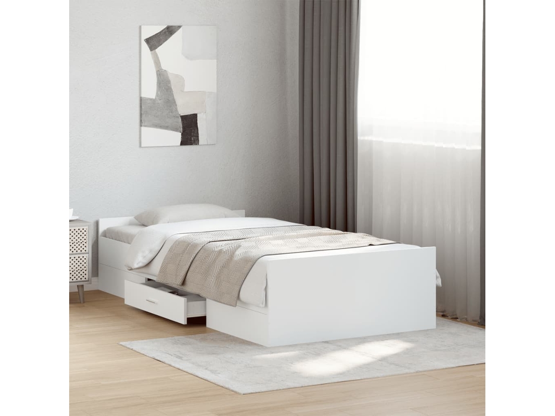 Vidaxl Estrutura De Cama C/ Gavetas 100x200cm Derivados Madeira Branco