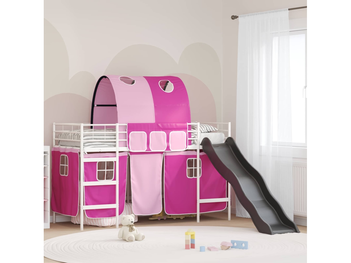 Vidaxl Estrutura De Cama Beliche Para Crianças Com Cortinas Liso Metal