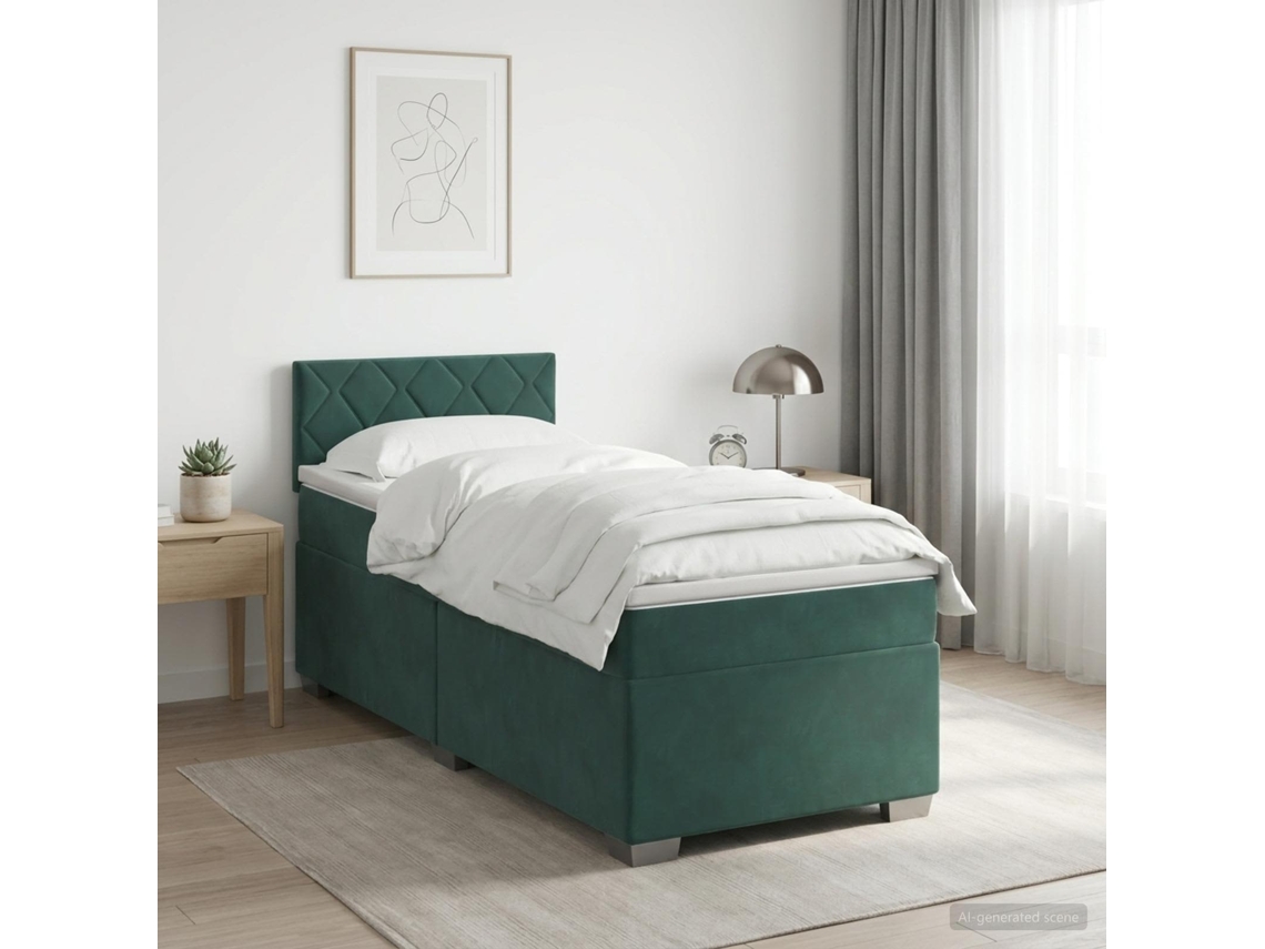 Vidaxl Cama Box Spring Com Colchão E Led Verde-escuro 90 X 200 Cm
