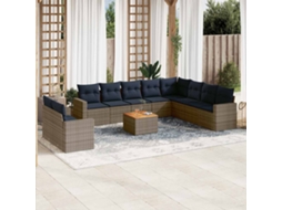 Vidaxl 11 Pcs Conjunto Sofás De Jardim C/ Almofadões Vime Pe Cinzento