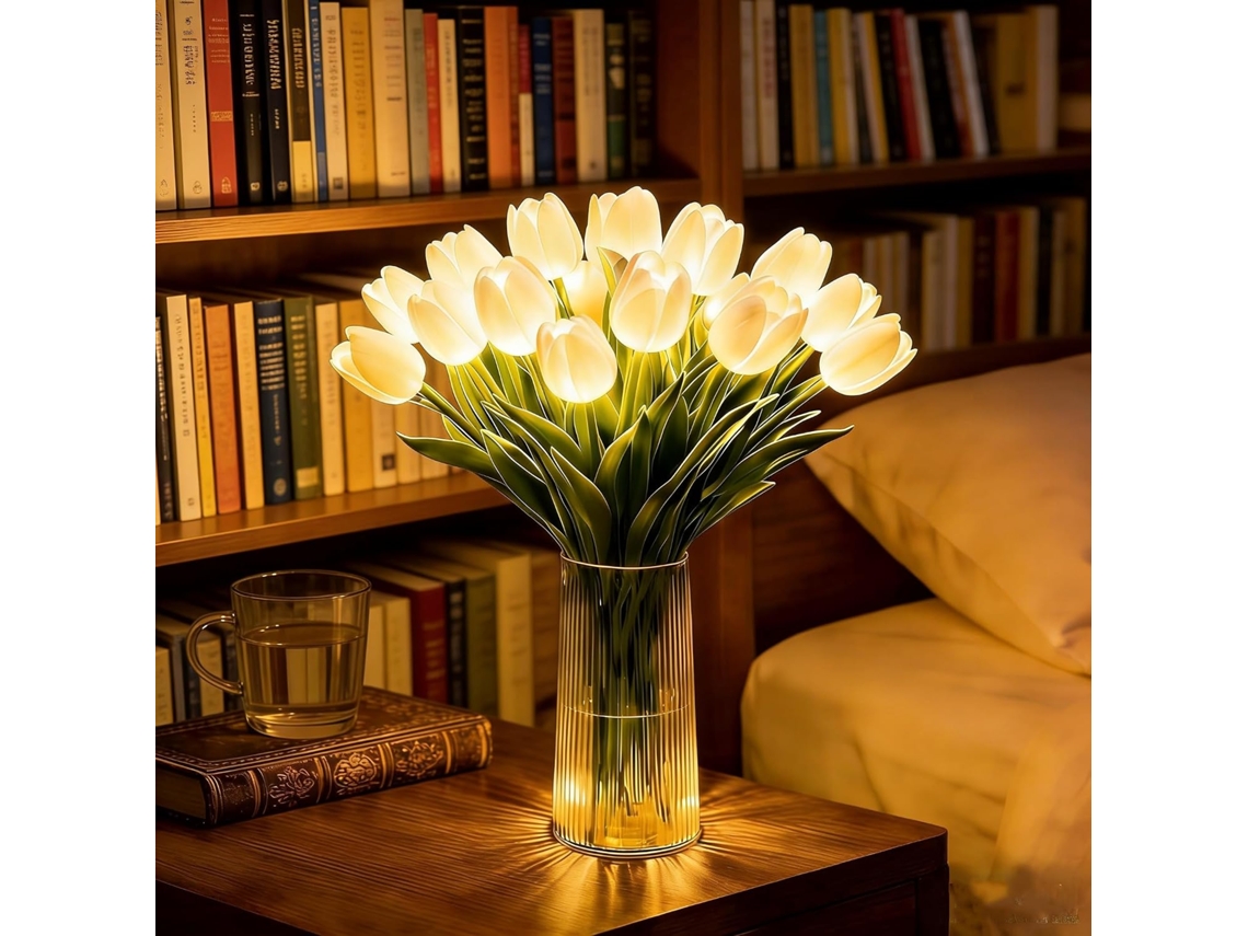 Ilumine Seu Espaço Com Uma Luz Romântica E Radiante De Tulipas, 15 Tulipas Cintilantes Com Vaso, Flores Artificiais De