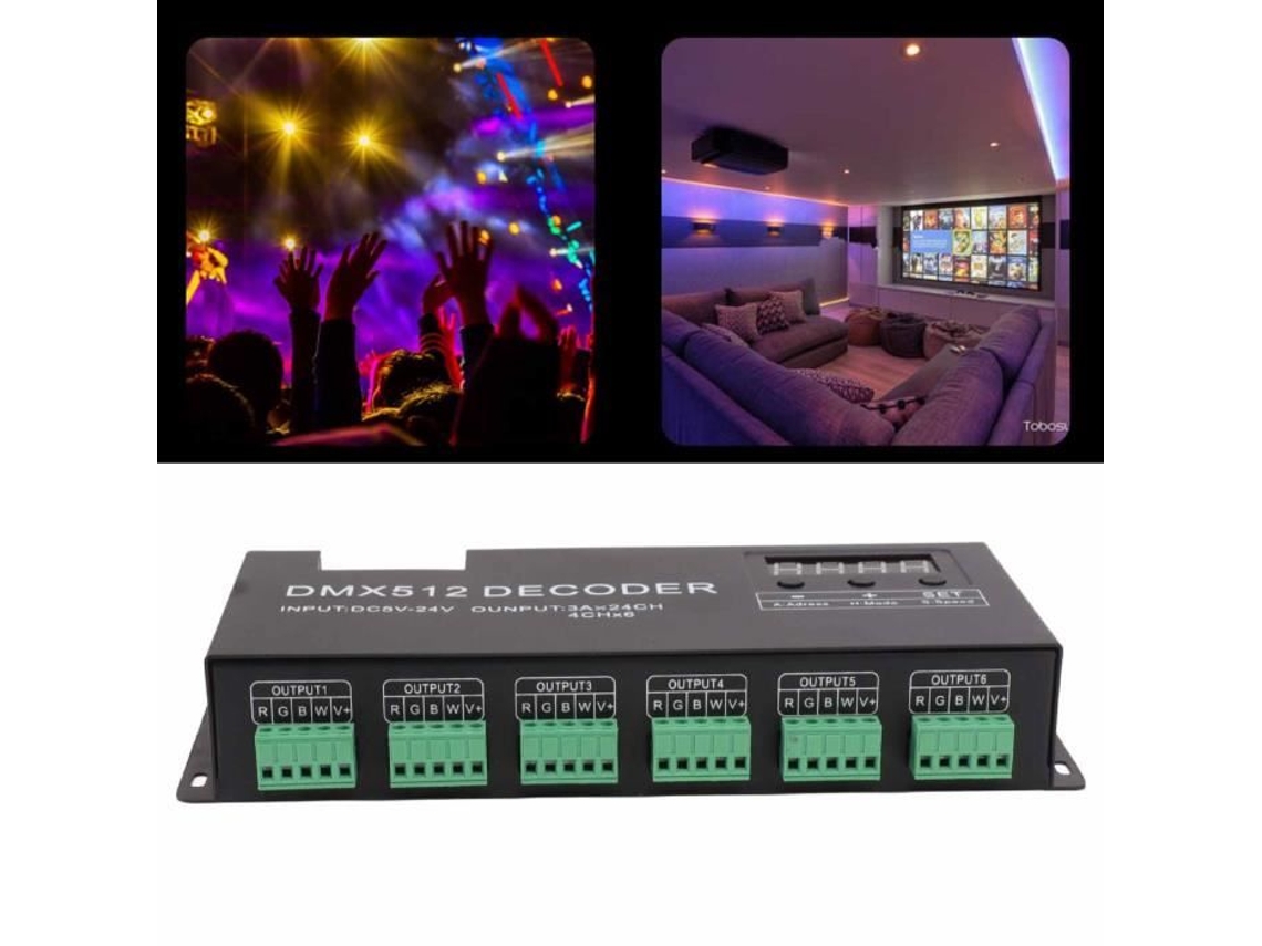 HURRISE Rgbw Dmx512 Dimmer Driver Decodificador Dmx de 24 Canais Rgbw Dmx512 Display Digital Dimmer Tool Driver