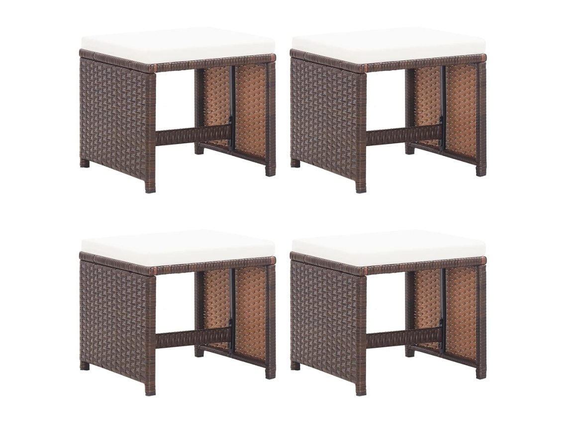 Bancos De Jardim 4 Pcs Com Almofadões Vime Pe Castanho Dkd Home Decor