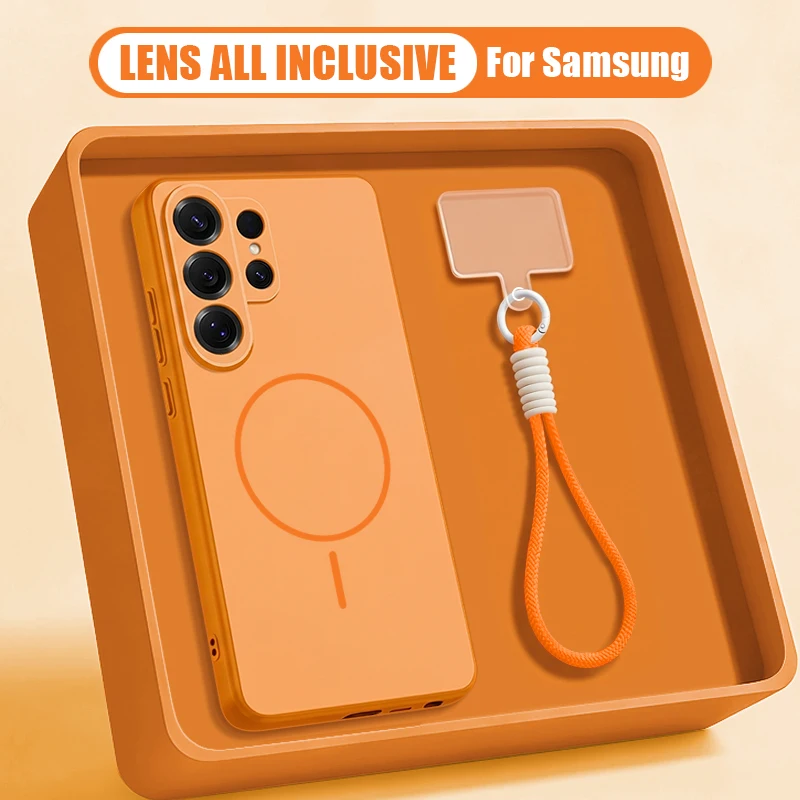 Capa Magnética Para Celular Galaxy A57 Em Cores Vibrantes (laranja) Com Cordão.