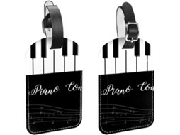 Conjunto De 2 Etiquetas Bagagem Em Couro Sintético Fundo Piano