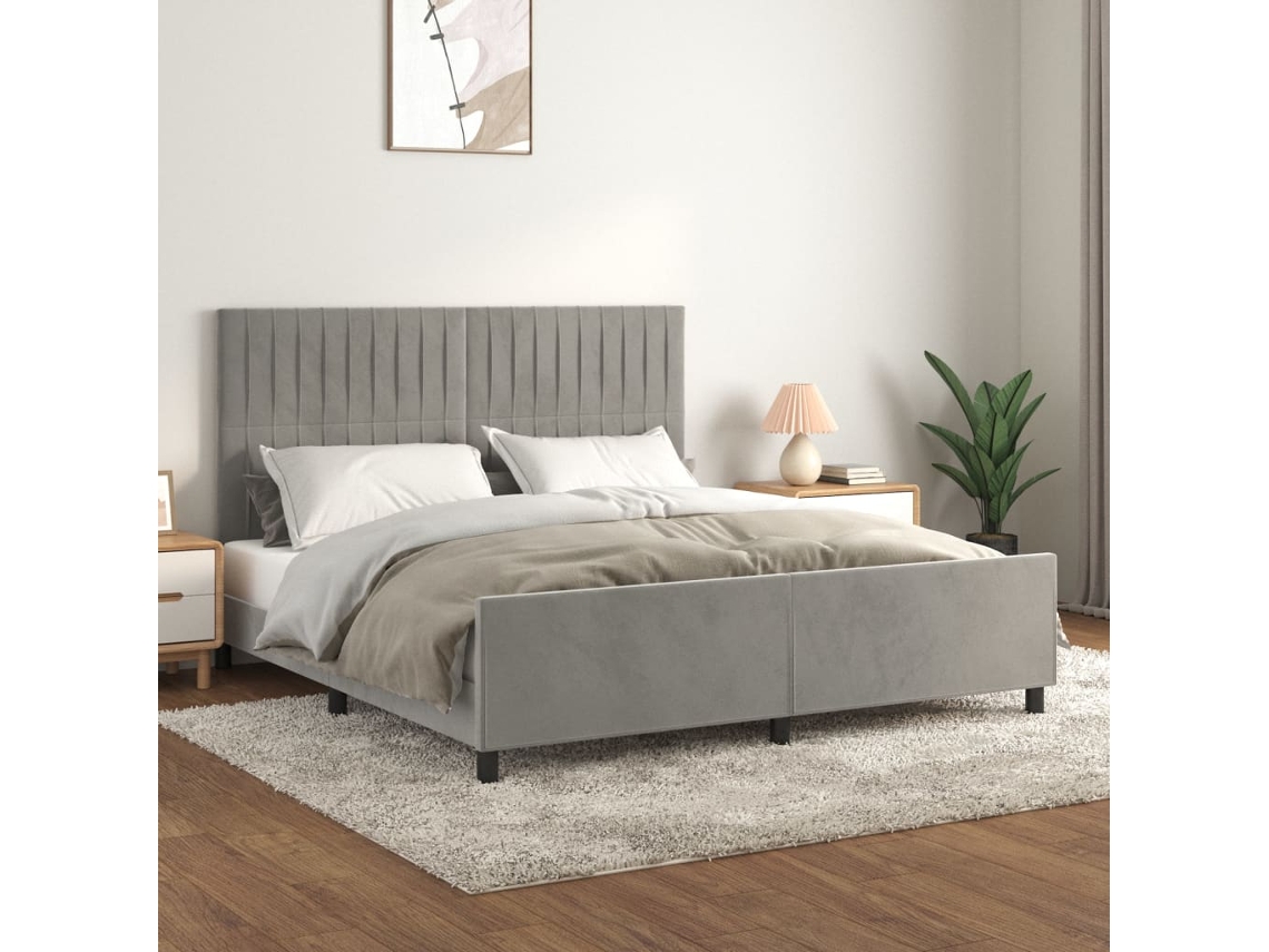 Vidaxl Estrutura De Cama Sem Colchão 160x200 Cm Veludo Cinzento-claro
