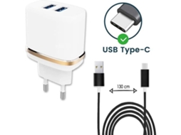 Pacote de Cabos Tipo C para Samsung Galaxy S21 5G Sd888 Carregador Ultra-Poderoso e Rápido 2X Usb 5V 2.1A Preto PH26