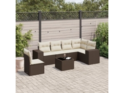Vidaxl 7 Pcs Conjunto De Sofás Jardim C/ Almofadões Vime Pe Castanho