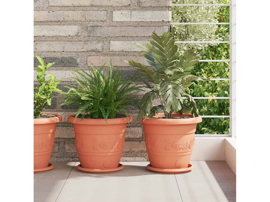 Vidaxl Bandeja Redonda De Flores 6 Pcs Vermelho Tijolo Ø 19 X 2 Cm