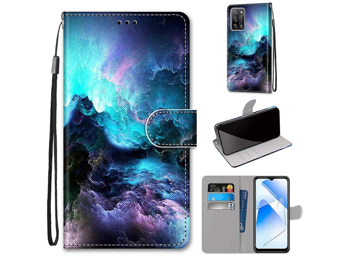 Capa De Couro Pu Com Textura De Cruz E Desenho Colorido, Formato Flip Horizontal, Para Oppo A55 5g / A54 4g / A53s 5g / A16 4g, Com Suporte, Compartim