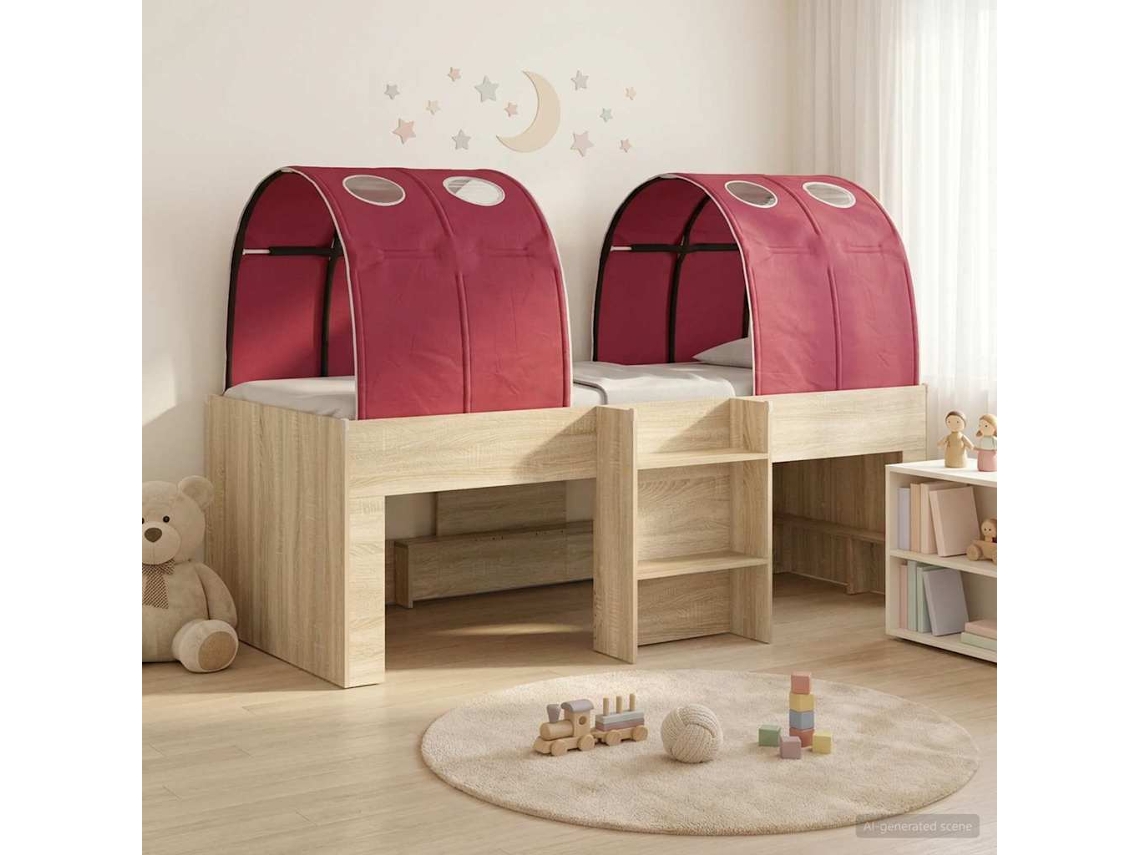 Vidaxl Cama Com Túnel 3 Unid. Carvalho Sonoma E Vermelho