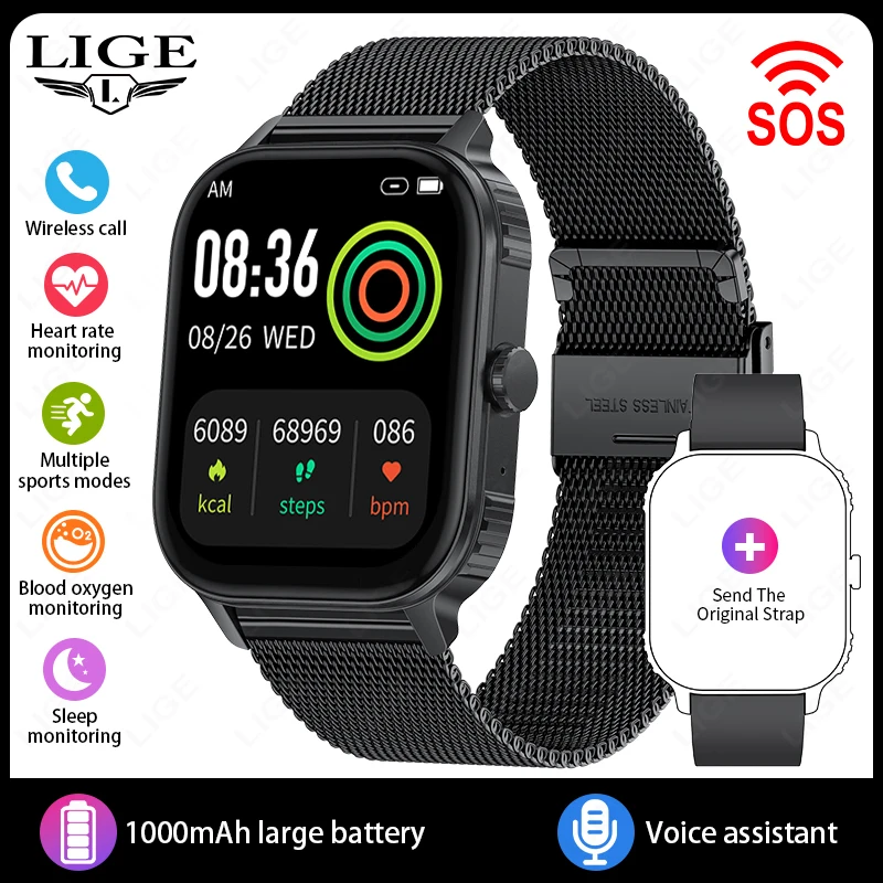 (pulseira De Malha Preta) Smartwatch De 2,04 Polegadas Com Chamadas Bluetooth, Monitoramento De Oxigênio No Sangue E Frequência Cardíaca.