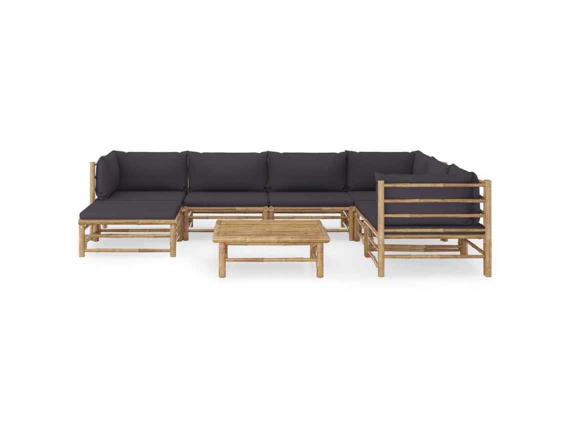 Maison Exclusive - 8 Pcs Conj. Lounge Jardim Em Bambu C/ Almofadões Cinza-escuro