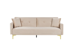 Sofá-cama BELIANI Lucan de Veludo Creme 190x90x75