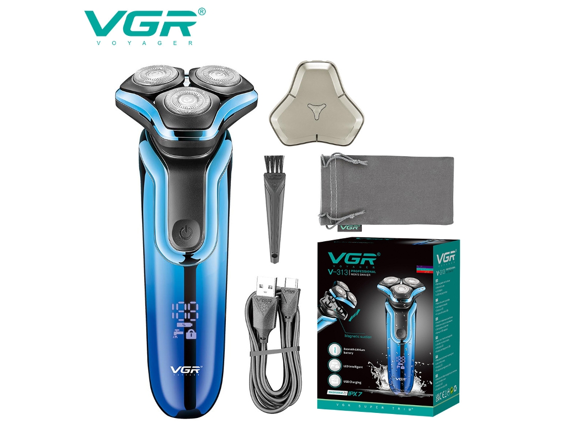 Barbeador Elétrico com Visor Lcd e Lâmina Flutuante de Três Cabeças Lavável MDUG (azul)
