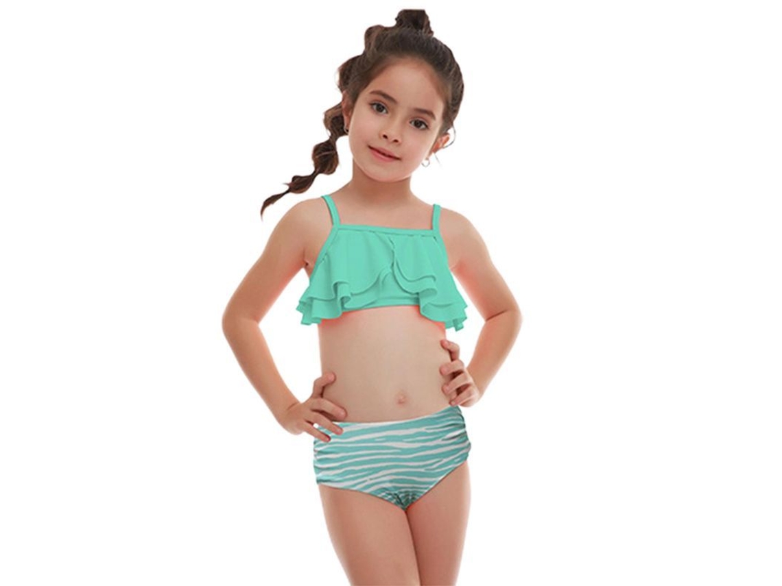 Fasst traje de Banho para Meninas com Blusa Curta com Babados e Calcinhas Traje de Praia de Verão