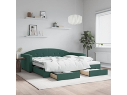 Sofá cama con cajones y terciopelo verde oscuro de 100x200 cm.