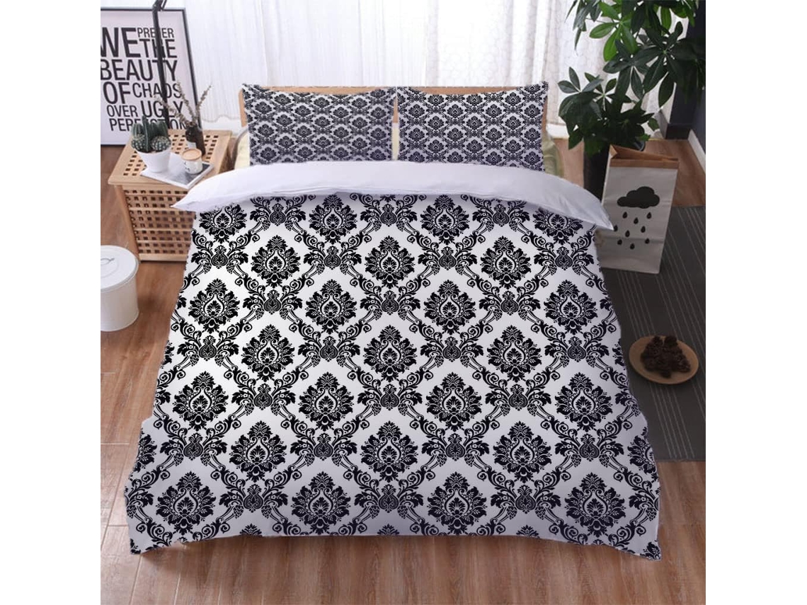 Capa de Edredom com Estampa Criativa 3D Preta em Microfibra Fronha 240x260cm