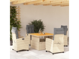 Vidaxl 5 Pcs Conjunto De Jantar P/ Jardim Com Almofadões Vime Pe Bege