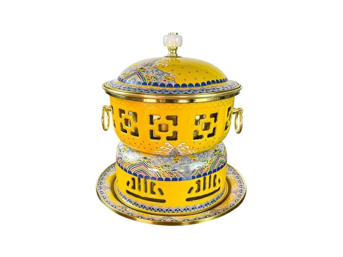 Panela De Cobre Para Fondue, Estilo Tradicional Chinês Vintage, Com Design Removível, Amarela, 22x22cm