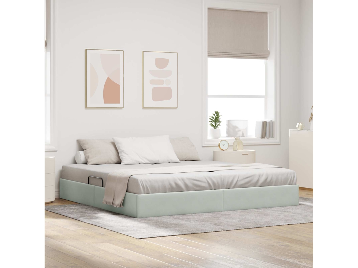 Vidaxl Estrutura De Cama Ottoman Cinzento-claro 200 X 200 Cm Veludo