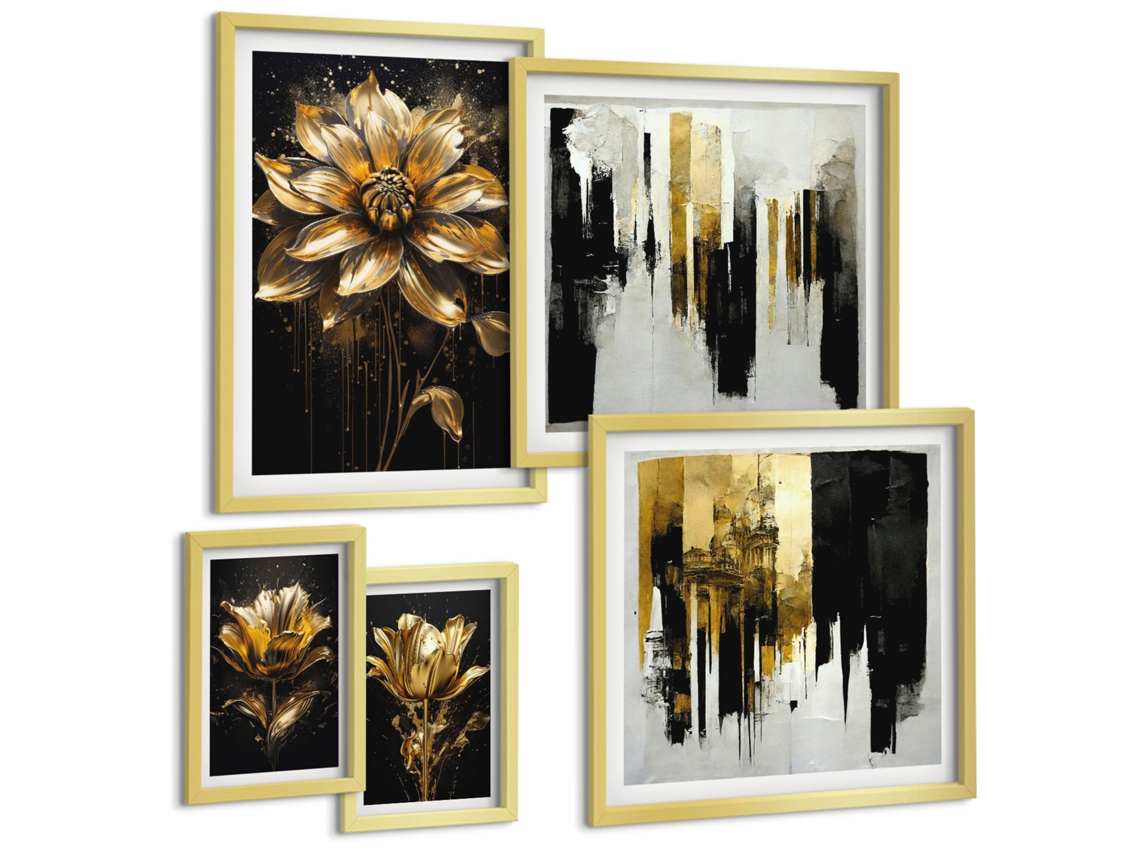 Quadros Decorativos Para Parede Símbolos Americanos, Bandeira Dos Eua Moldura Dourada Pinturas De Quarto Espelharte (conjunto De 5 Imagens)