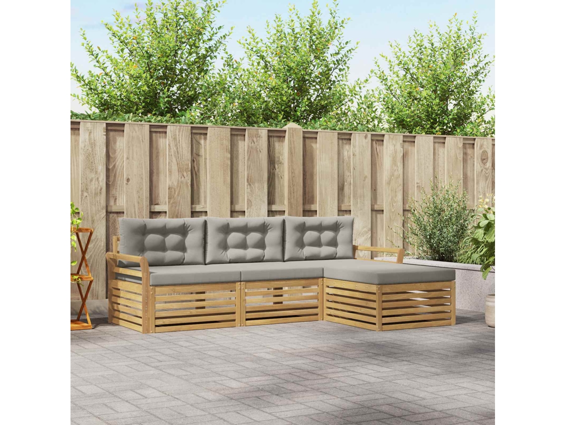 Vidaxl Conjunto De Sofás Para Exterior 4 Unid. Branco E Cinzento-claro
