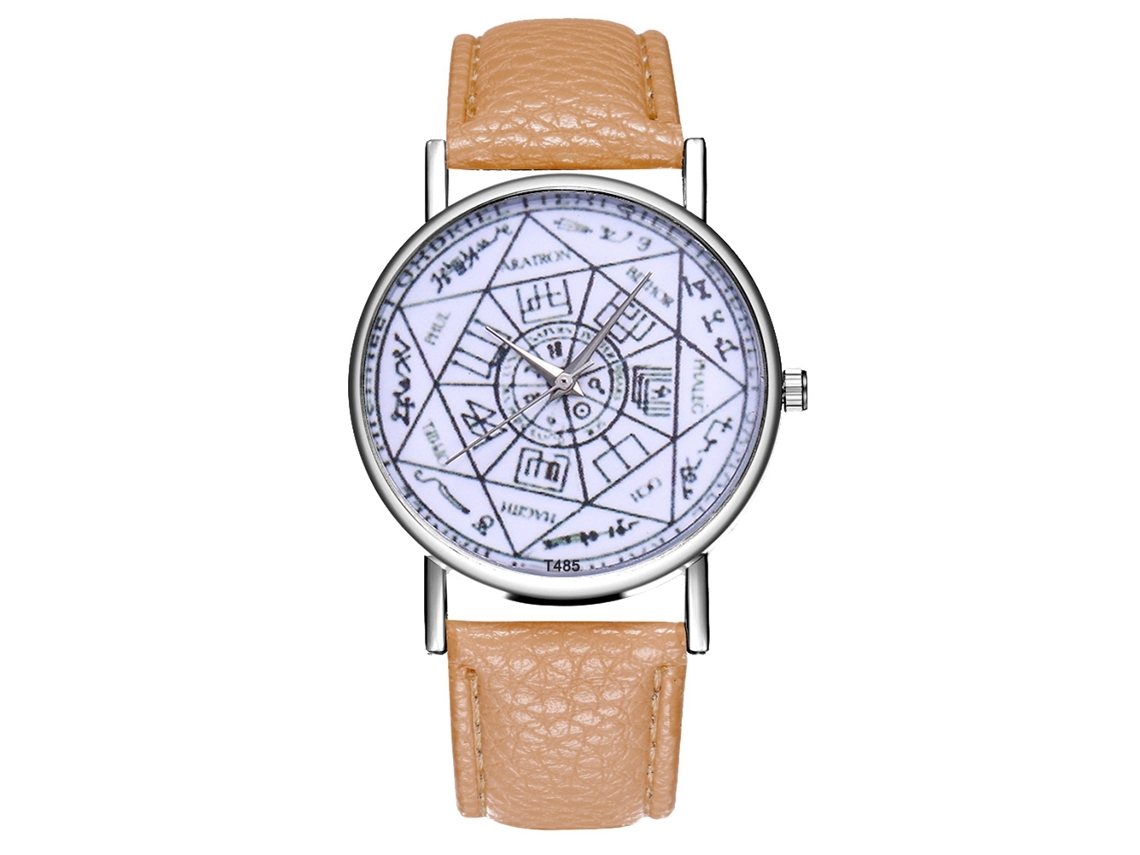 Relógio de quartzo para casais com pulseira de couro e mostrador bege elegante.