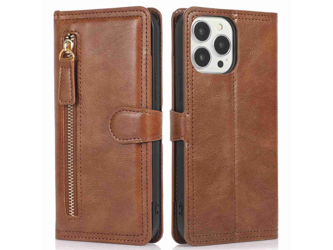 Capa Inch Para Iphone 13 Pro Max Pele Sintética Anti-choque Castanho