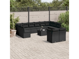 Vidaxl 13 Pcs Conjunto De Sofás De Jardim Com Almofadões Vime Pe Preto