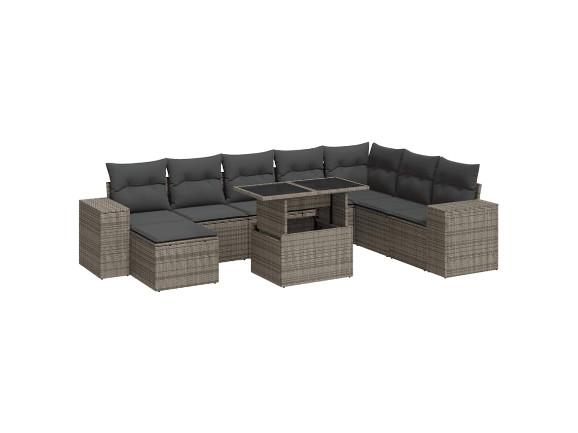Conjunto de 9 Sofás para Jardim com Almofadões Vime Pe Cinzento MAISON EXCLUSIVE (90x200 cm)