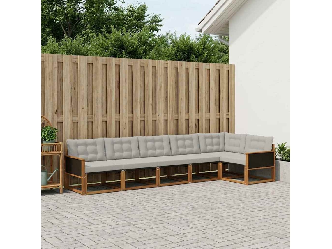 Vidaxl Conjunto De Sofás Para Exterior 6 Pcs Natural E Cinzento-claro