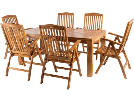 Conjunto de Mesa de Jardim EDENJARDIN (Castanho - Madeira - 76x180x200cm)