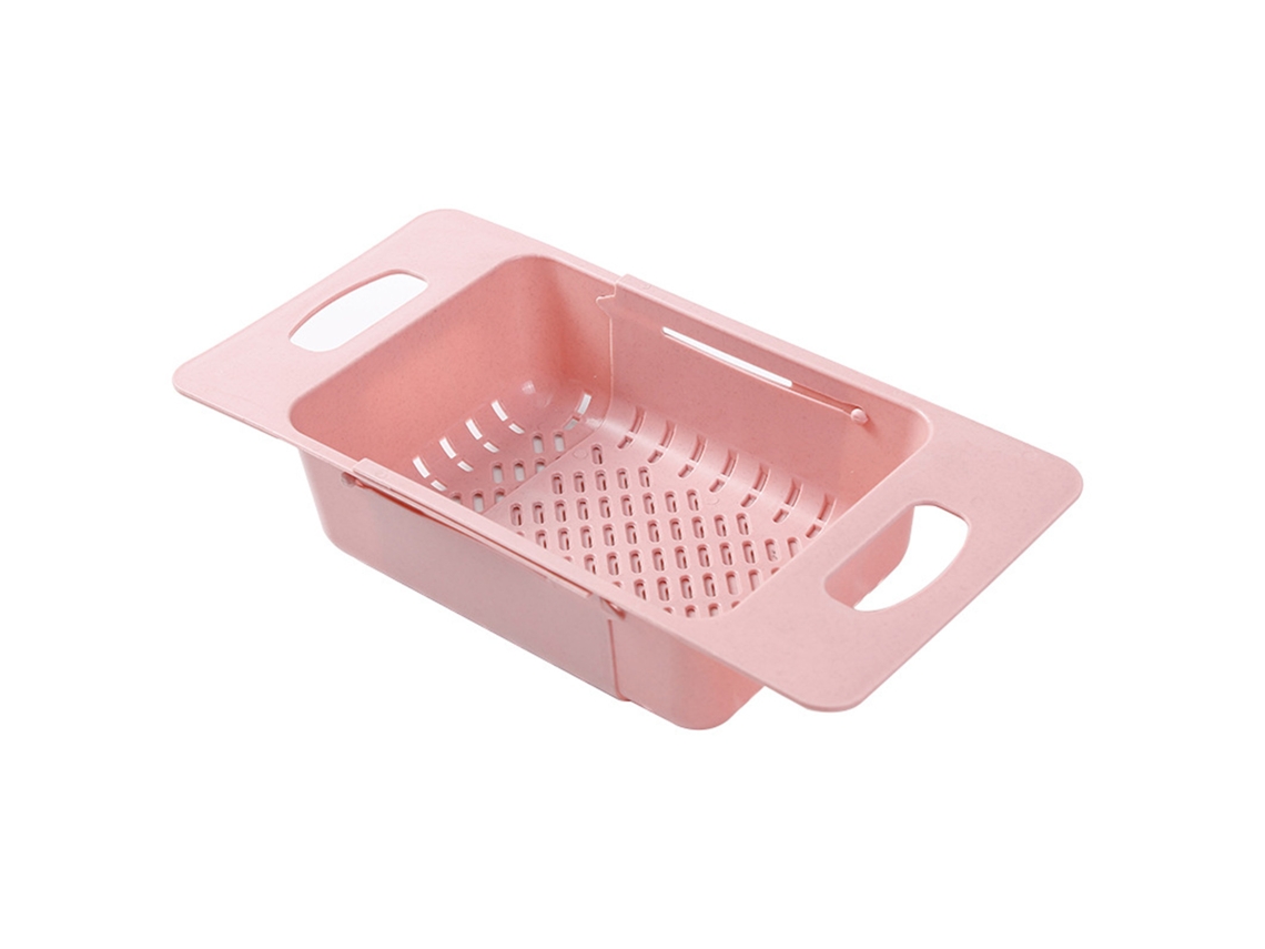Cesta Coador Pia Plástico Retrátil Esticável com Drenagem para Cozinha Rosa