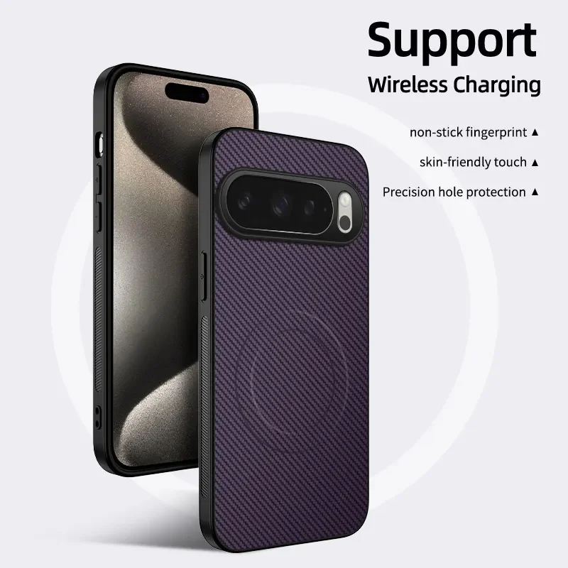 (roxo, Google Pixel 10) Capa De Celular Luxuosa Em Cor Sólida Com Textura De Fibra De Carbono, Compatível Com Carregamento Sem Fio Magnético.