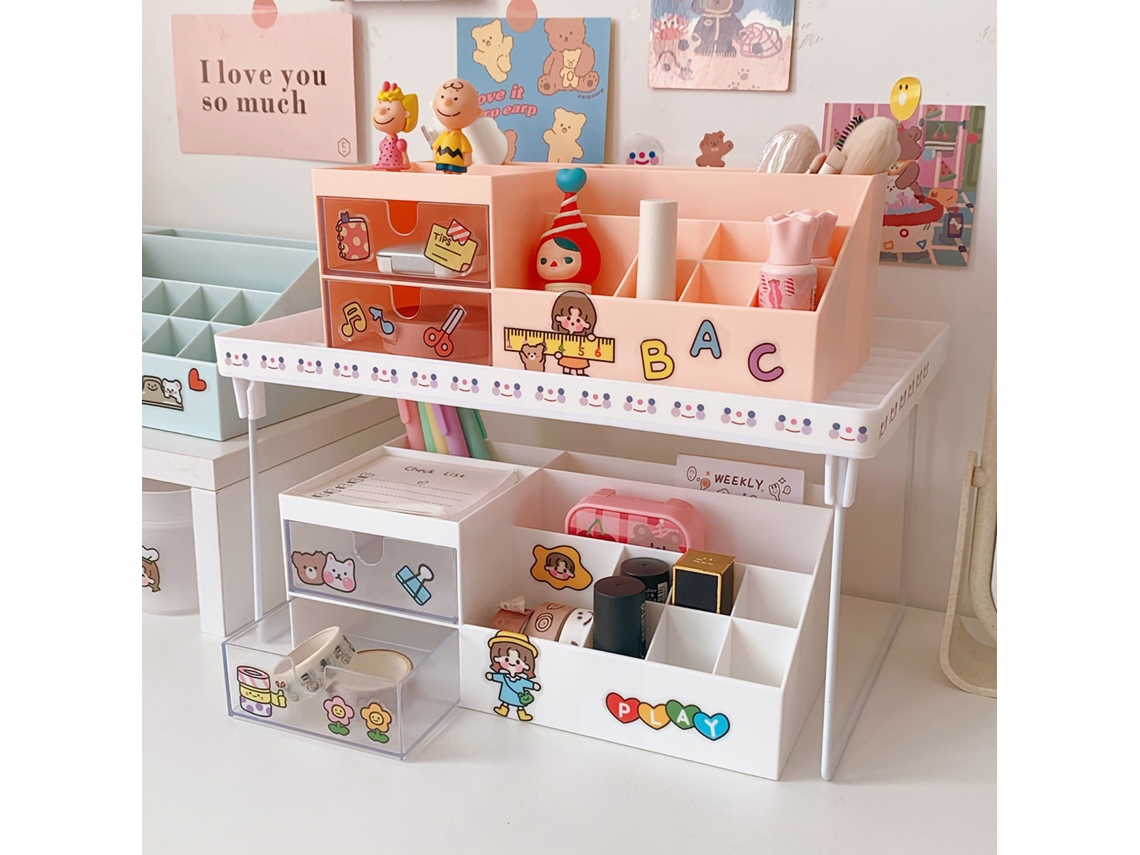 Caixa de Armazenamento para Mesa com Design de Grade Múltipla Fofa Bonita para Materiais Escolares | S/MARCA