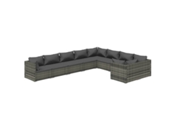 Conjunto 9 lounge de jardim c/ almofadões VIDAXL vime PE cinzento