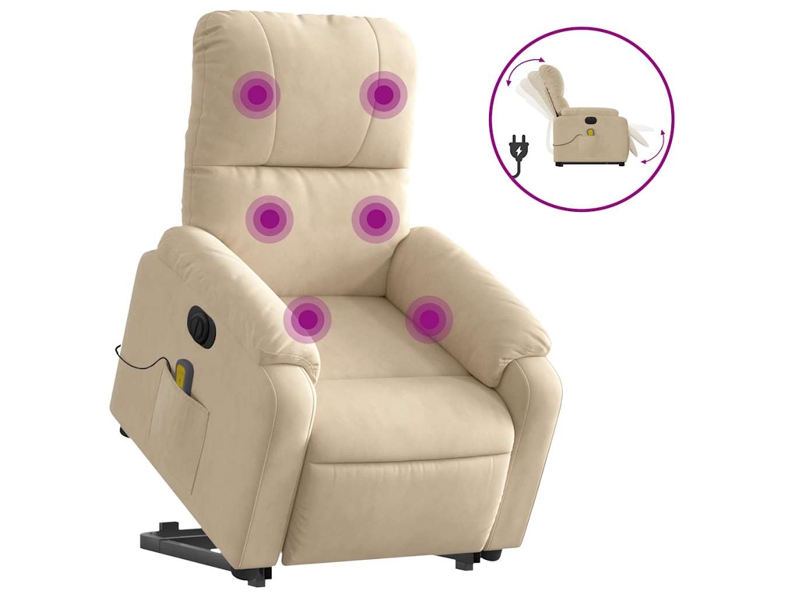 Poltrona de massagens elétrica elevatória VIDAXL microfibra cor creme