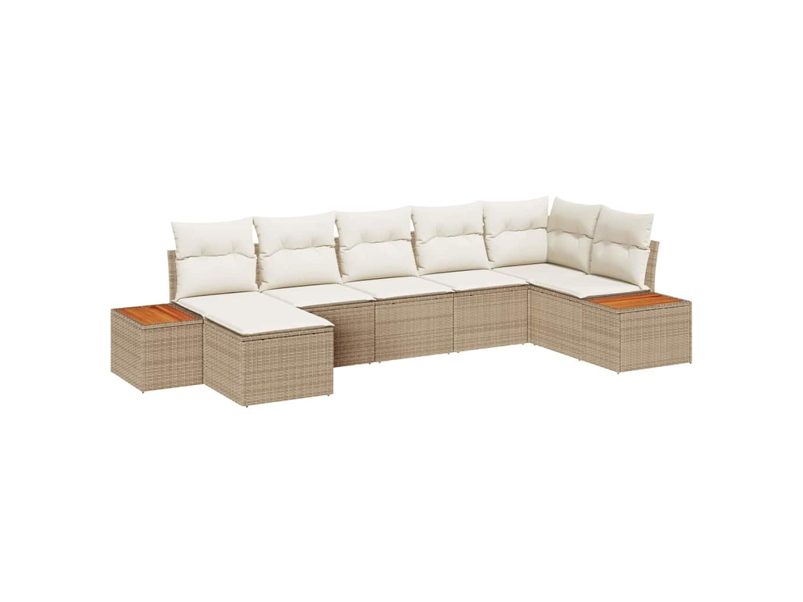 Conjunto 7 Conjunto De Sofá De Jardim Com Almofadas Em Rattan Sintético Vidaxl Bege Vime Pe