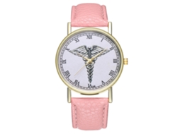 Reloj De Pareja Unisex De Cuarzo Con Correa De Cuero Pu Y Números Romanos (rosa)