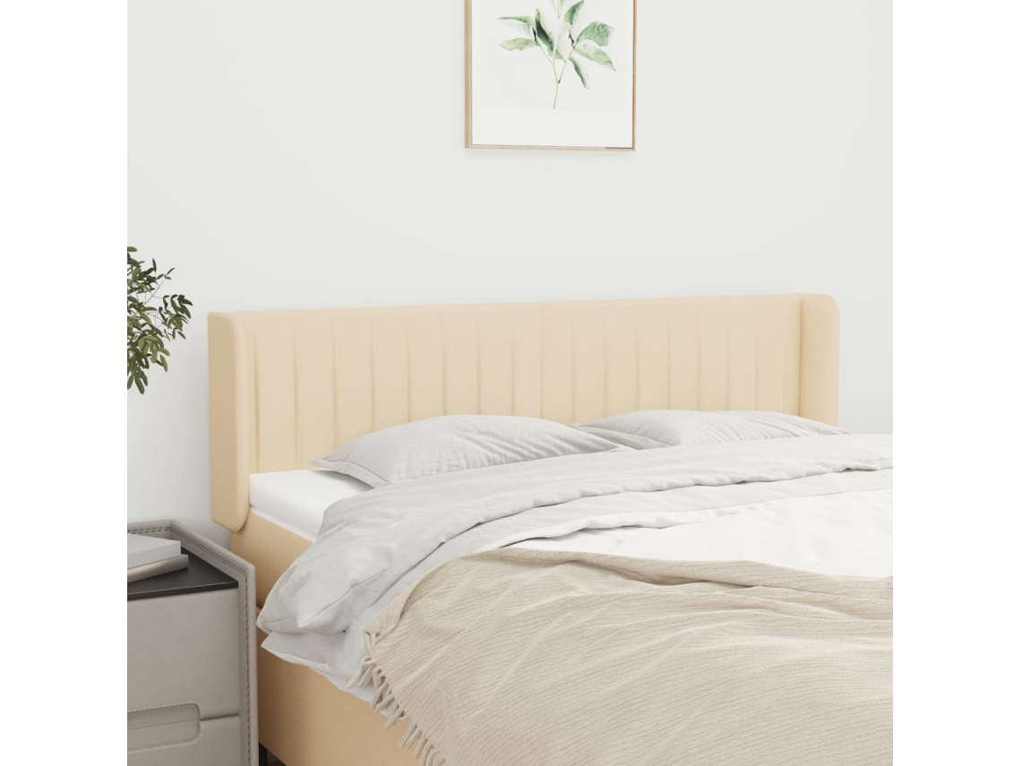 Vidaxl Cabeceira De Cama C/ Abas Tecido 147x16x78/88 Cm Creme