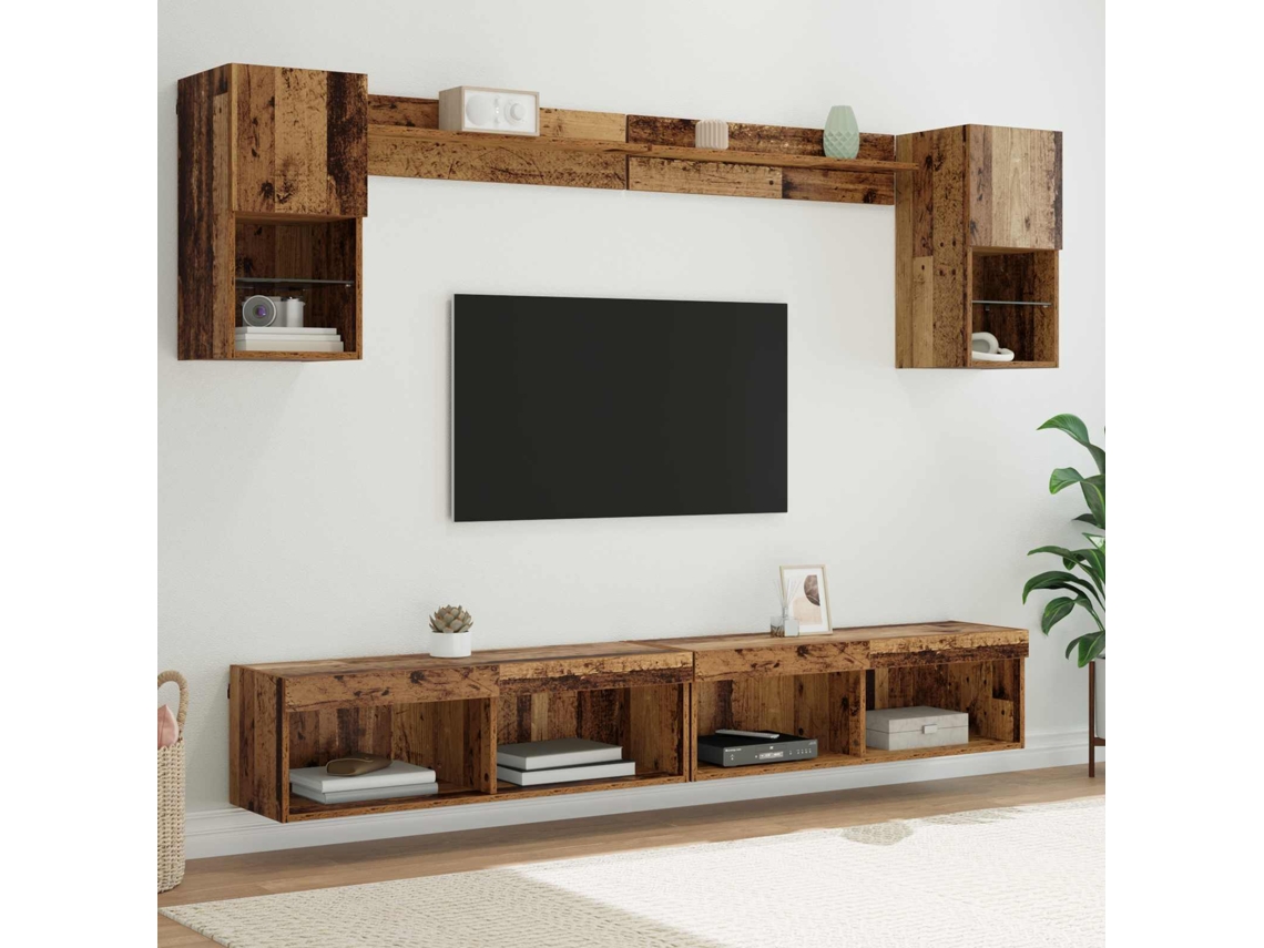 Vidaxl Unidades De Tv De Parede Com Led 6 Unid. Madeira Antiga