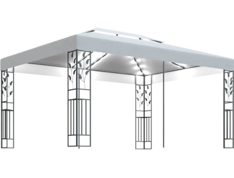 Gazebo com toldo duplo e cordões de luzes 3x4 m branco