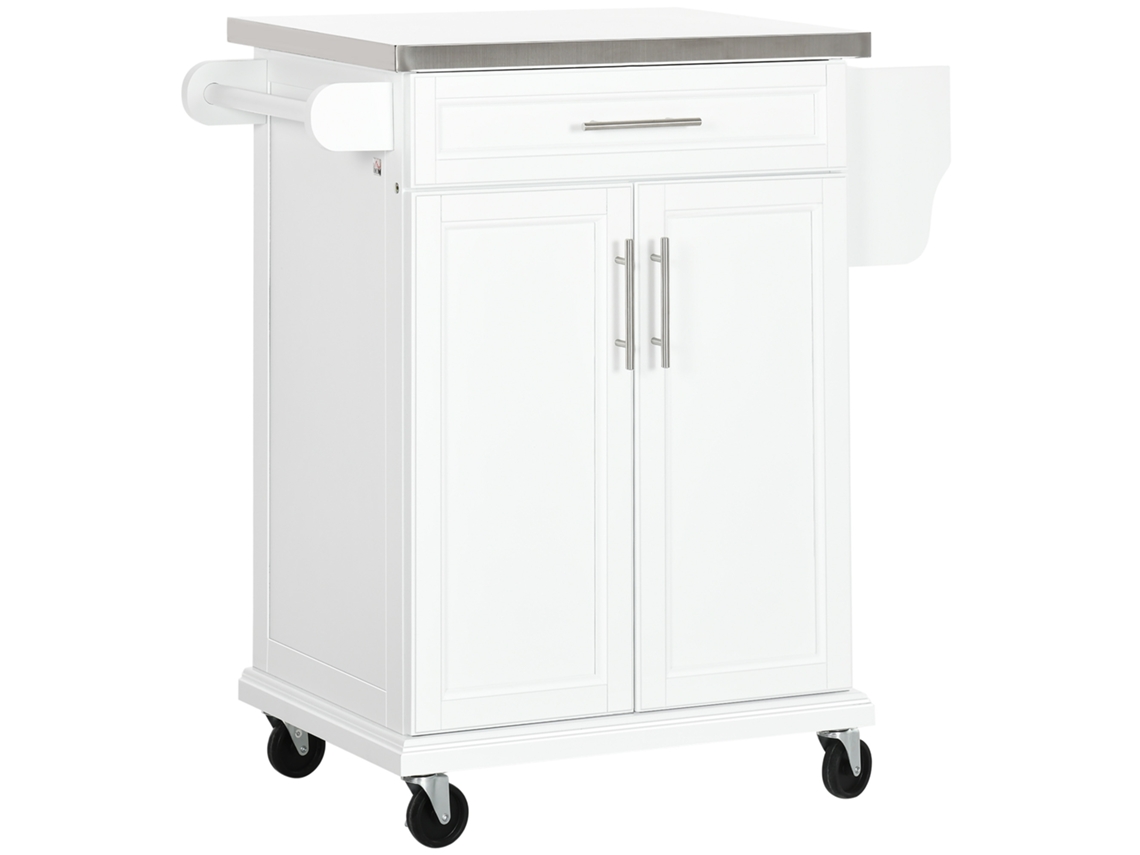 Ilha de Cozinha Mdf, Madeira de Pinho, Aço Inoxidável Cor Branco 83,5x45,7x90,5 cm Homcom