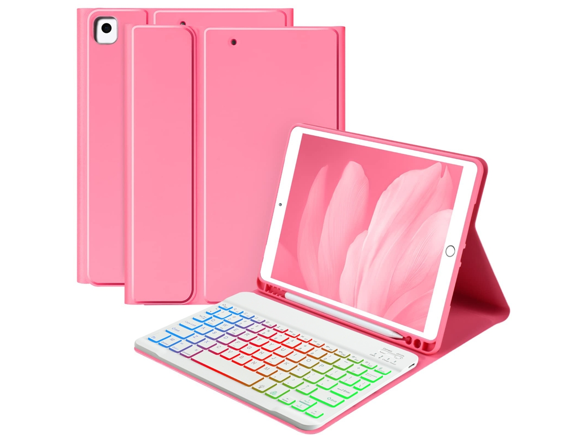 Capa Teclado Bluetooth Czhhmart Para Ipad 7th/8th/9th (10.2) Polegadas,teclado Retroiluminado Magnético (vermelho Rosado)