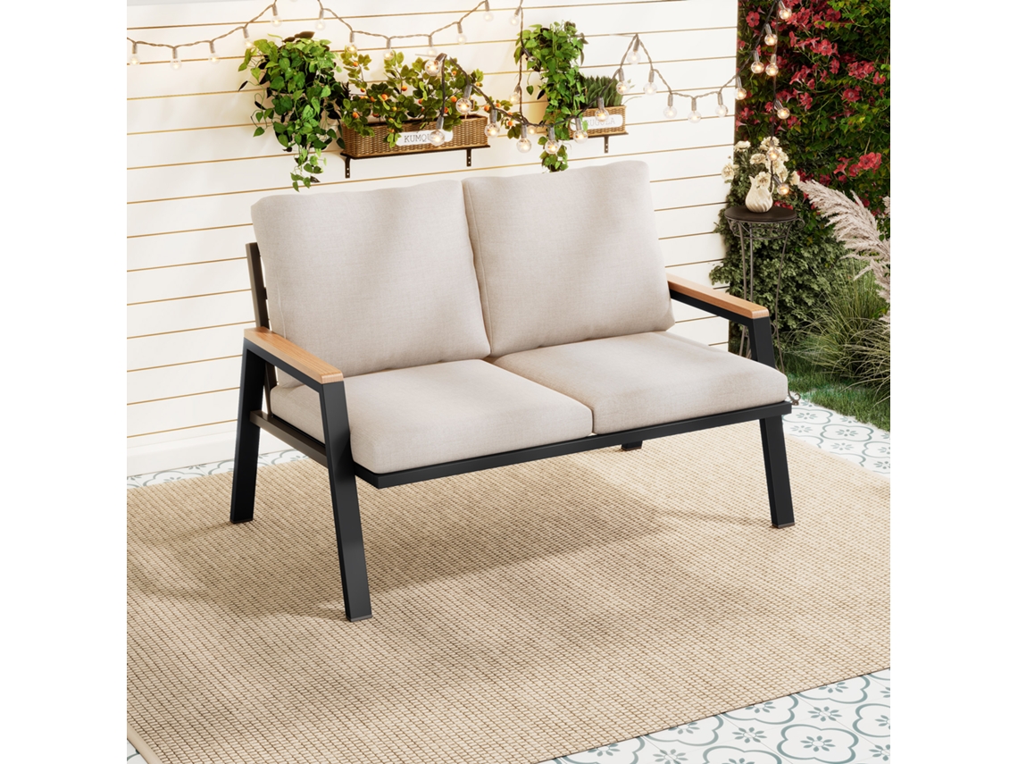 Conjunto de móveis de jardim com sofá 2 lugares, aço galvanizado, cinza bege. VELTRIX