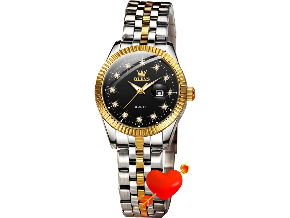 Lurelia Relógio Feminino, Movimento De Quartzo, Data/calendário, Detalhes Com Strass, Cerâmica, Resistente À Água, Preto
